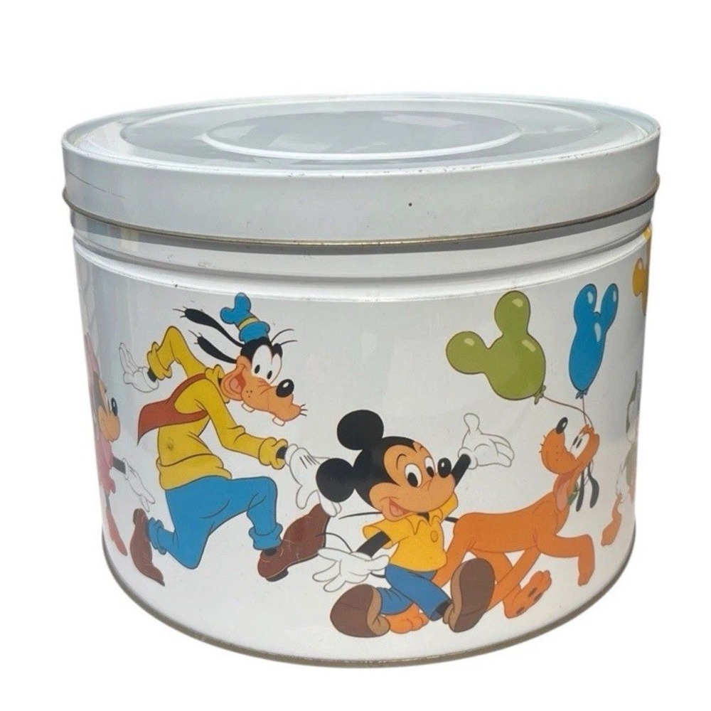 Vintage Disney Mickey Mouse Pluto Goofy Popcorn Tin Cookie Candy Storage Can